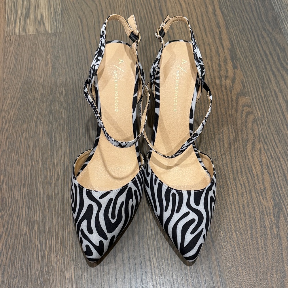 Anthropologie Zebra Print Slingback Heels